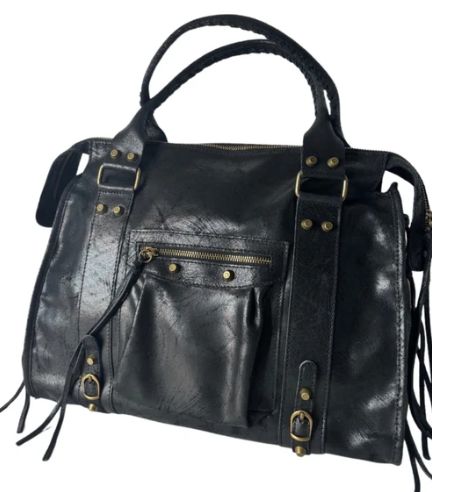 Grand sac épaule en cuir brossé noir