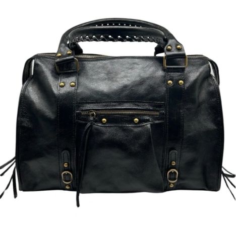 Grand sac épaule en cuir irisé noir