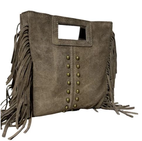 Sac bandoulière en cuir de daim taupe