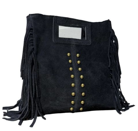 Sac bandoulière en cuir de daim noir