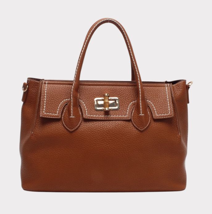 Grand sac A4 en similicuir cognac