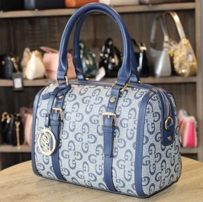 Sac à main bleu marine à imprimés
