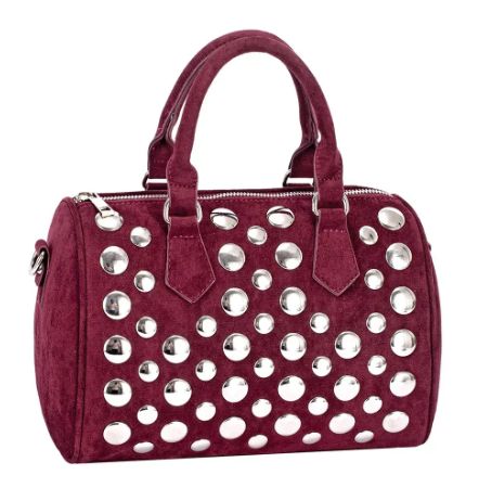 Sac polochon effet velours bordeaux avec clous argentés