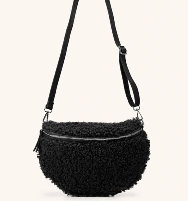 Sac banane en laine et cuir noir