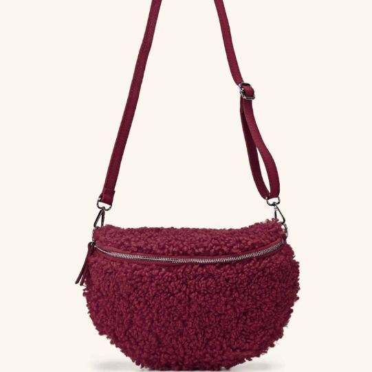 Sac banane en laine et cuir bordeaux