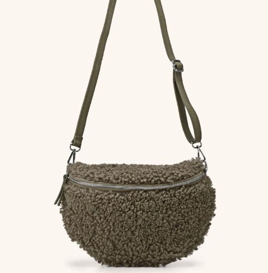 Sac banane en laine et cuir kaki