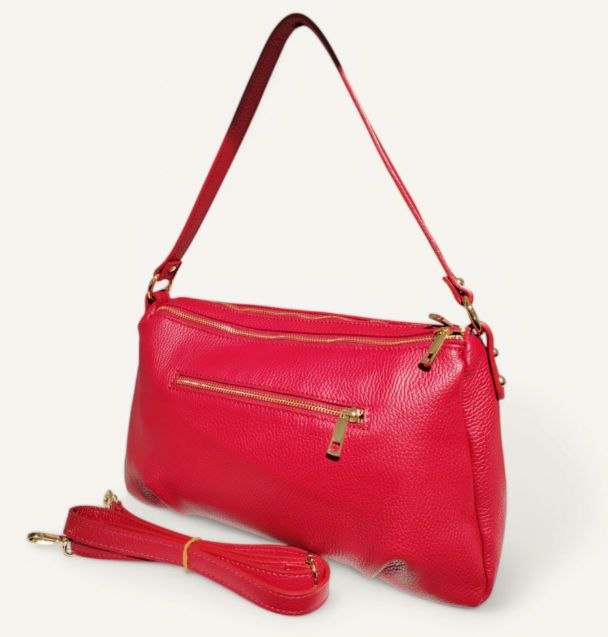 Sac en cuir grainé rouge à deux compartiments