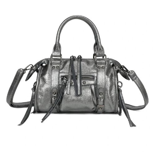 Sac en similicuir acier avec floches