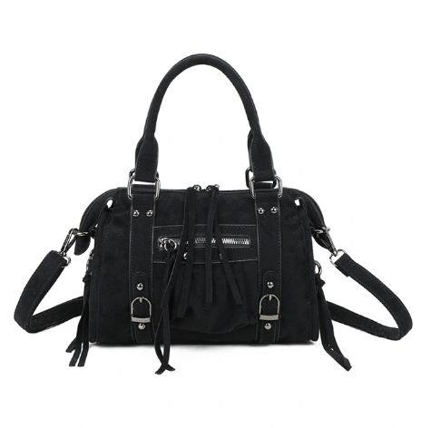 Sac effet velours noir avec floches