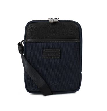 Sac homme en nylon bleu et cuir noir
