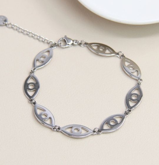 Bracelet œil grosse mailles en acier inoxydable