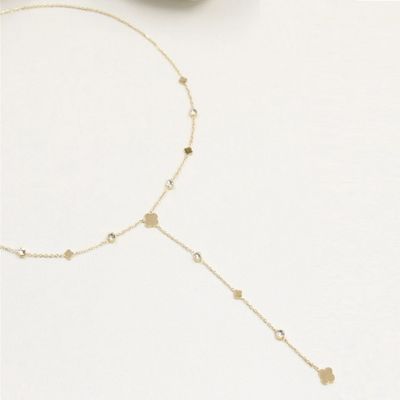 Collier en acier inoxydable doré avec trèfles et pierres scintillantes