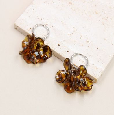 Boucles d&#39;oreilles fleur léopard en résine et acier inoxydable