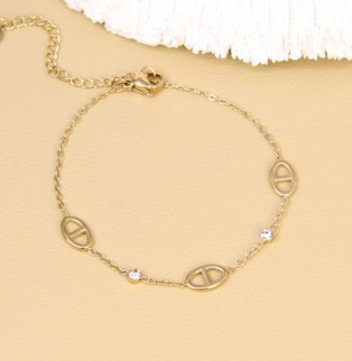 Bracelet de mailles marine en acier inoxydable doré et strass