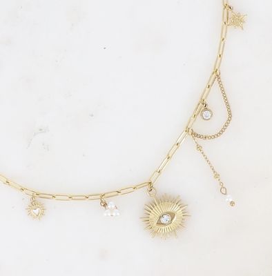 Collier à breloques en acier inoxydable doré