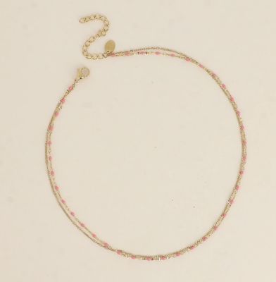 Bracelet/ras de cou en acier doré et détails rose