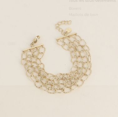 Bracelet en acier doré 4 rangs de maillons ovales striés