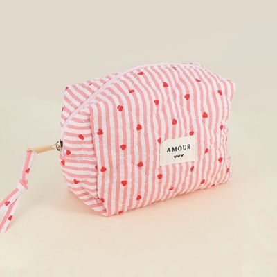 Trousse &quot;AMOUR&quot; en coton blanc à imprimés rouges