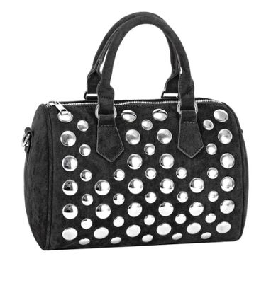 Sac polochon effet velours noir avec clous argentés