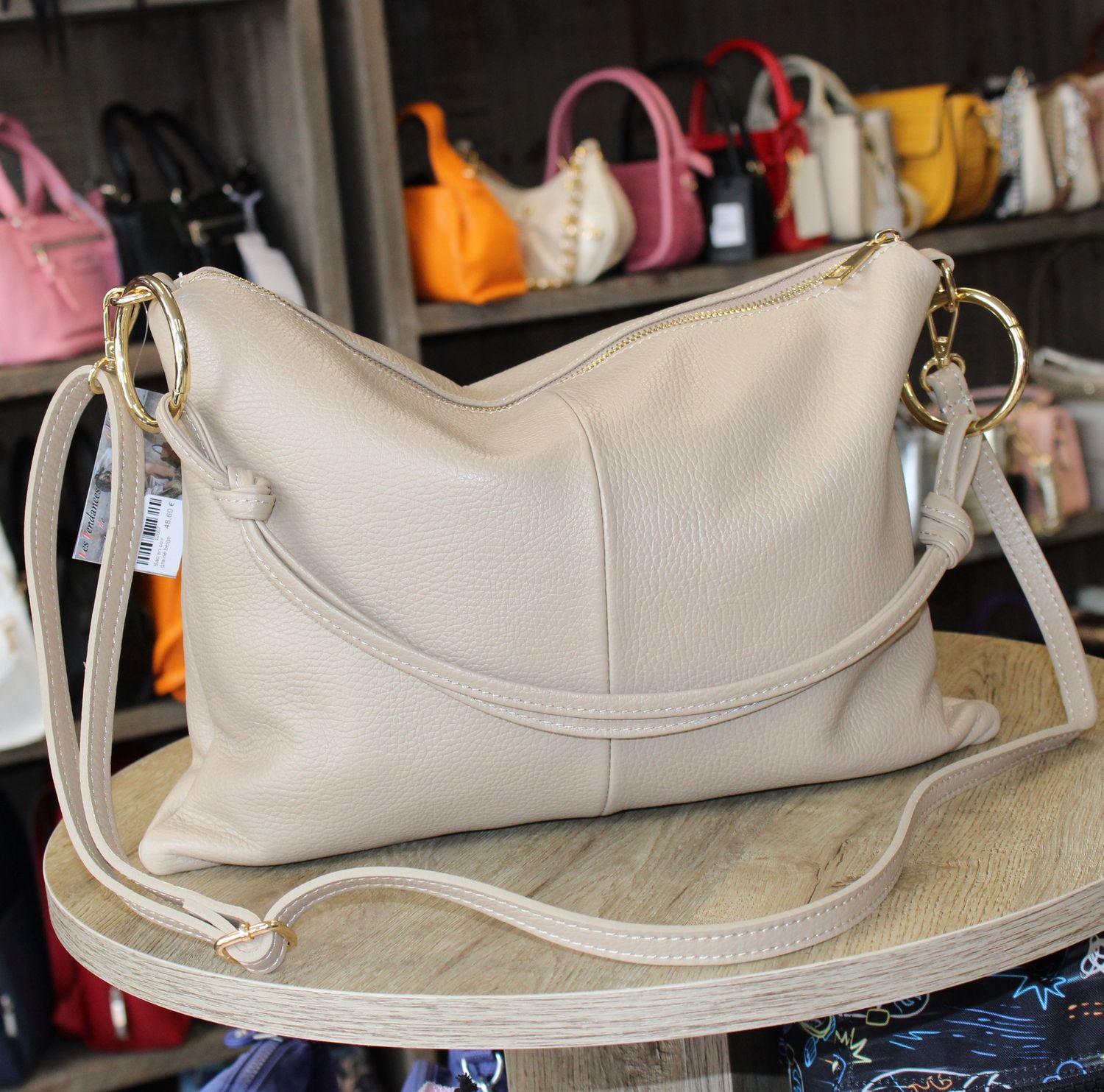 Sac en cuir grainé beige