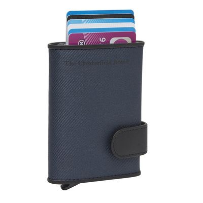 Porte carte SABANA en cuir noir et nylon bleu