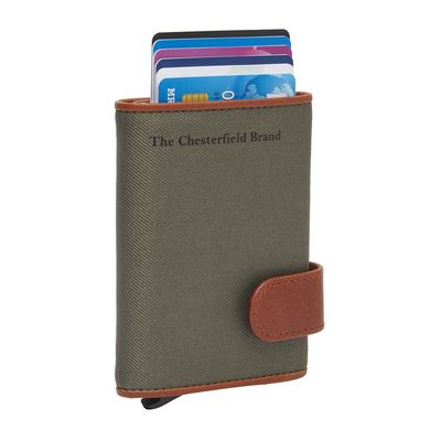 Porte carte SABANA en cuir cognac et nylon kaki