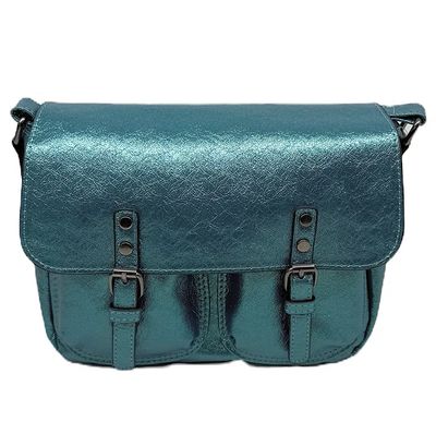 Sac bandoulière bleu pétrole métallisé (grand format)