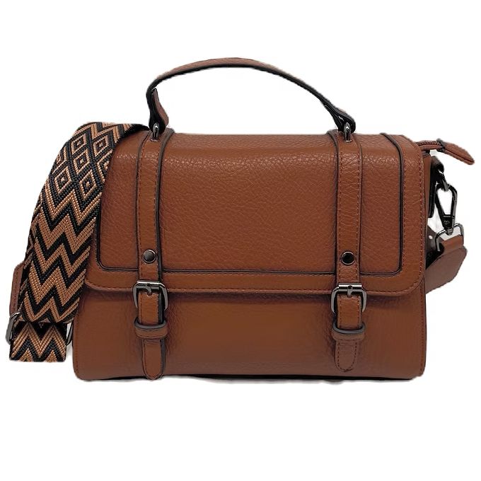 Sac bandoulière camel à double attaches avec large bandoulière