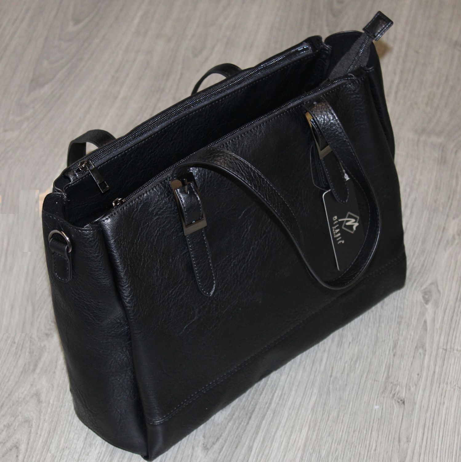 Grand sac cabas en similicuir noir