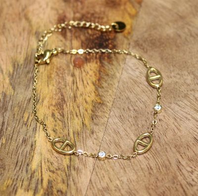 Bracelet de mailles marine en acier inoxydable doré et strass