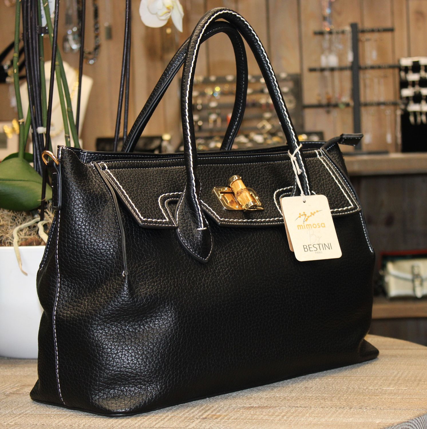 Grand sac A4 en similicuir noir