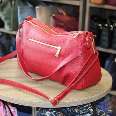 Sac en cuir grainé rouge à deux compartiments