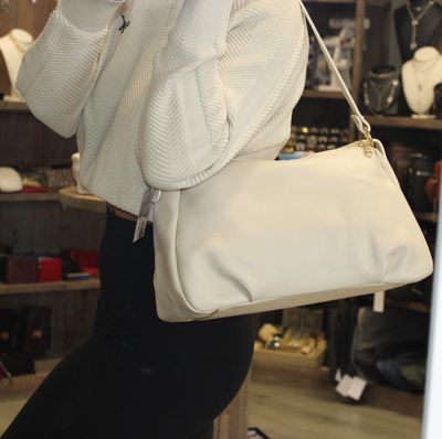 Sac en cuir grainé beige à deux compartiments
