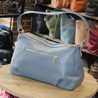 Sac en cuir grainé bleu jeans à deux compartiments