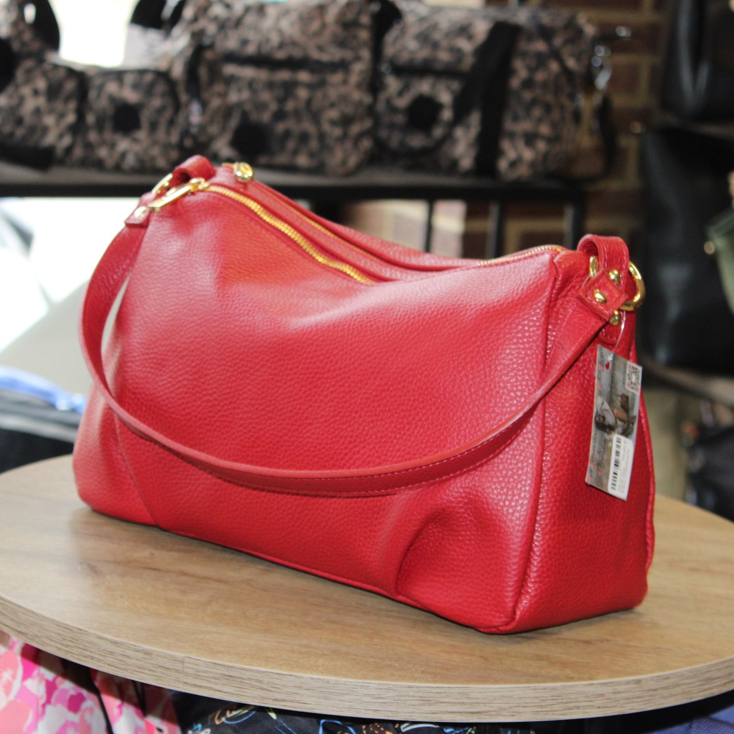 Sac en cuir grainé rouge à deux compartiments