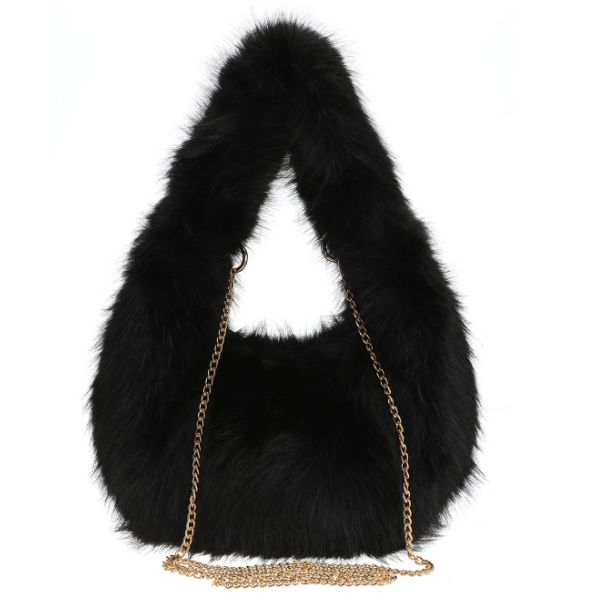 Sac épaule/bandoulière en fourrure synthétique noir