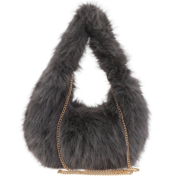 Sac épaule/bandoulière en fourrure synthétique gris