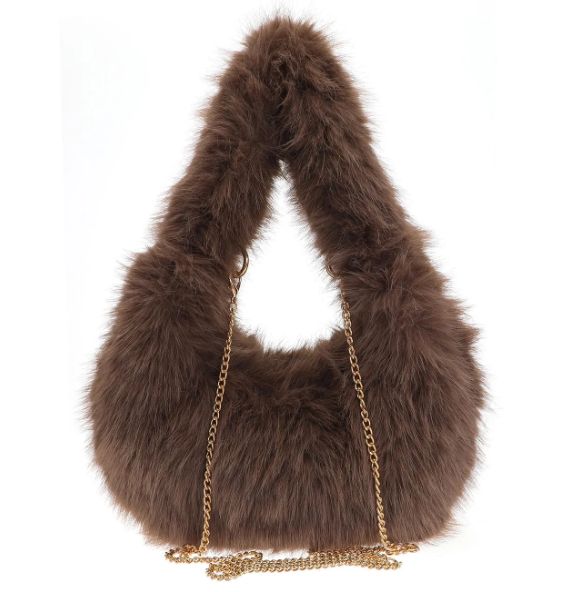 Sac épaule/bandoulière en fourrure synthétique marron