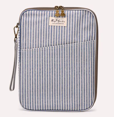 Pochette tablette matelassé textile ligné bleu