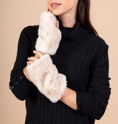 Mitaines en fourrure synthétique - Beige