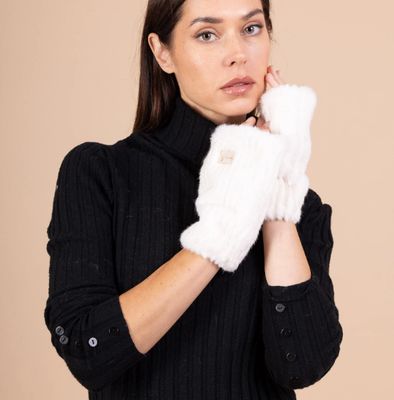 Mitaines en fourrure synthétique - Blanc cassé