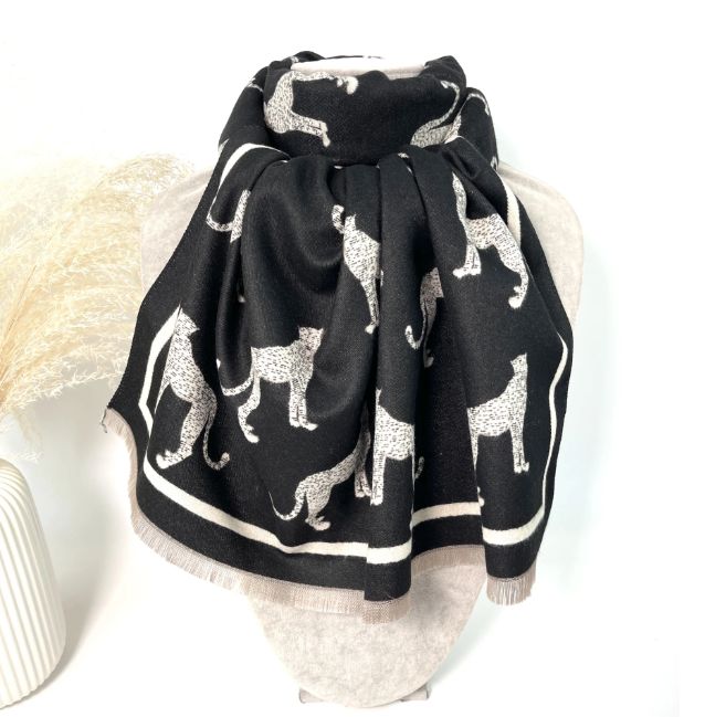 Écharpe noir à imprimés léopards