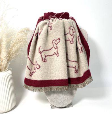 Echarpe beige et bordeaux à imprimés Teckel