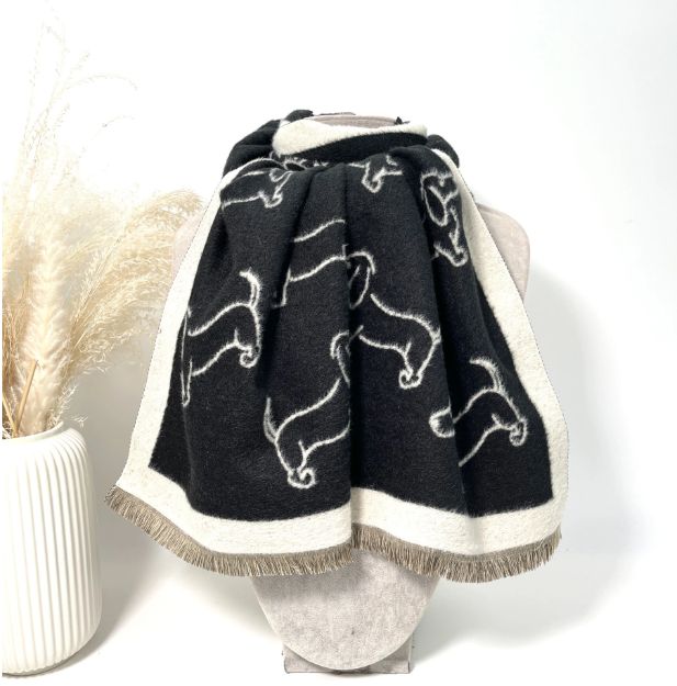 Echarpe beige et noir à imprimés Teckel