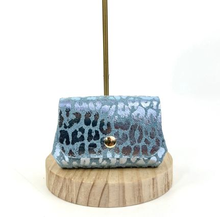 Petit portefeuille en cuir à imprimés léopards - Bleu Ciel