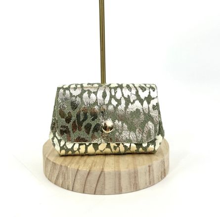 Petit portefeuille en cuir à imprimés léopards - Vert d&#39;Eau
