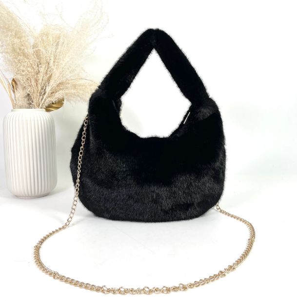 Sac épaule/bandoulière en fourrure synthétique - Noir