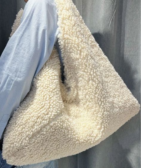 Sac épaule en moumoute - Beige