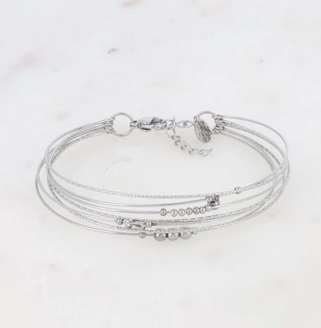 Jonc en acier à 7 anneaux striés et lisses avec perles en acier