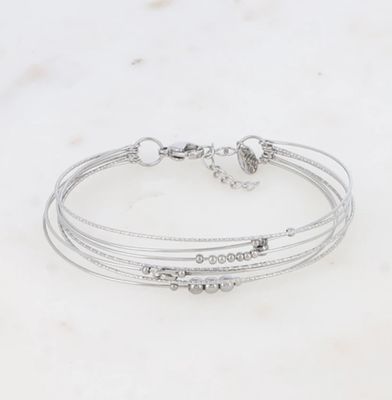 Jonc en acier à 7 anneaux striés et lisses avec perles en acier